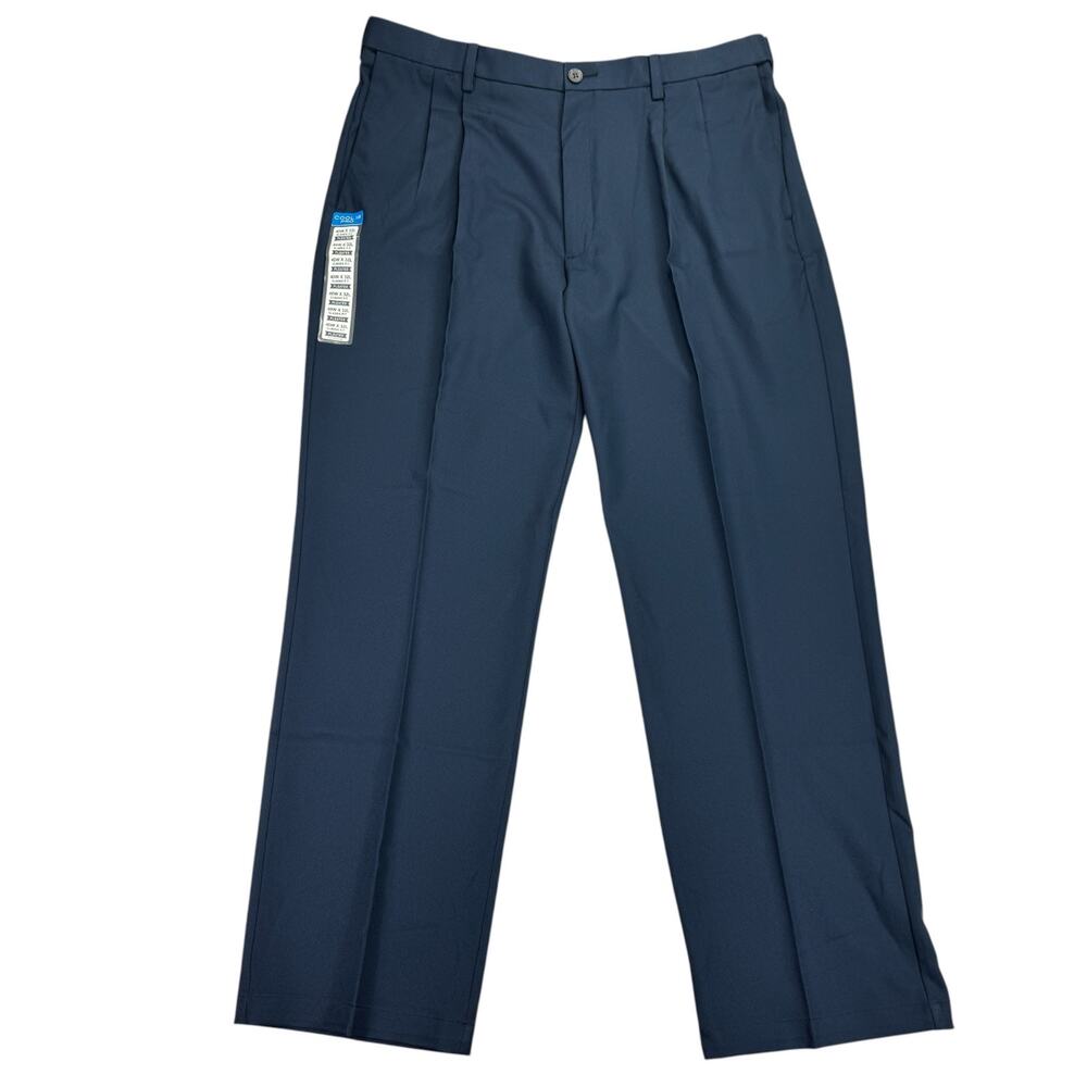 Haggar Mens Cool 18 Pro Classic Fit Pleated Stretch Dress Pants Navy Blue 40x32